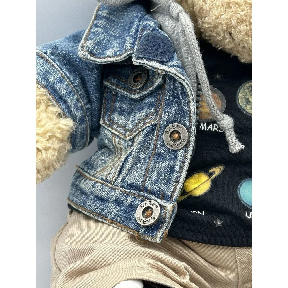 Build-A-Bear Workshop Curly Teddy Bear Denim Jacket Hoodie Outfit Shoes Plush